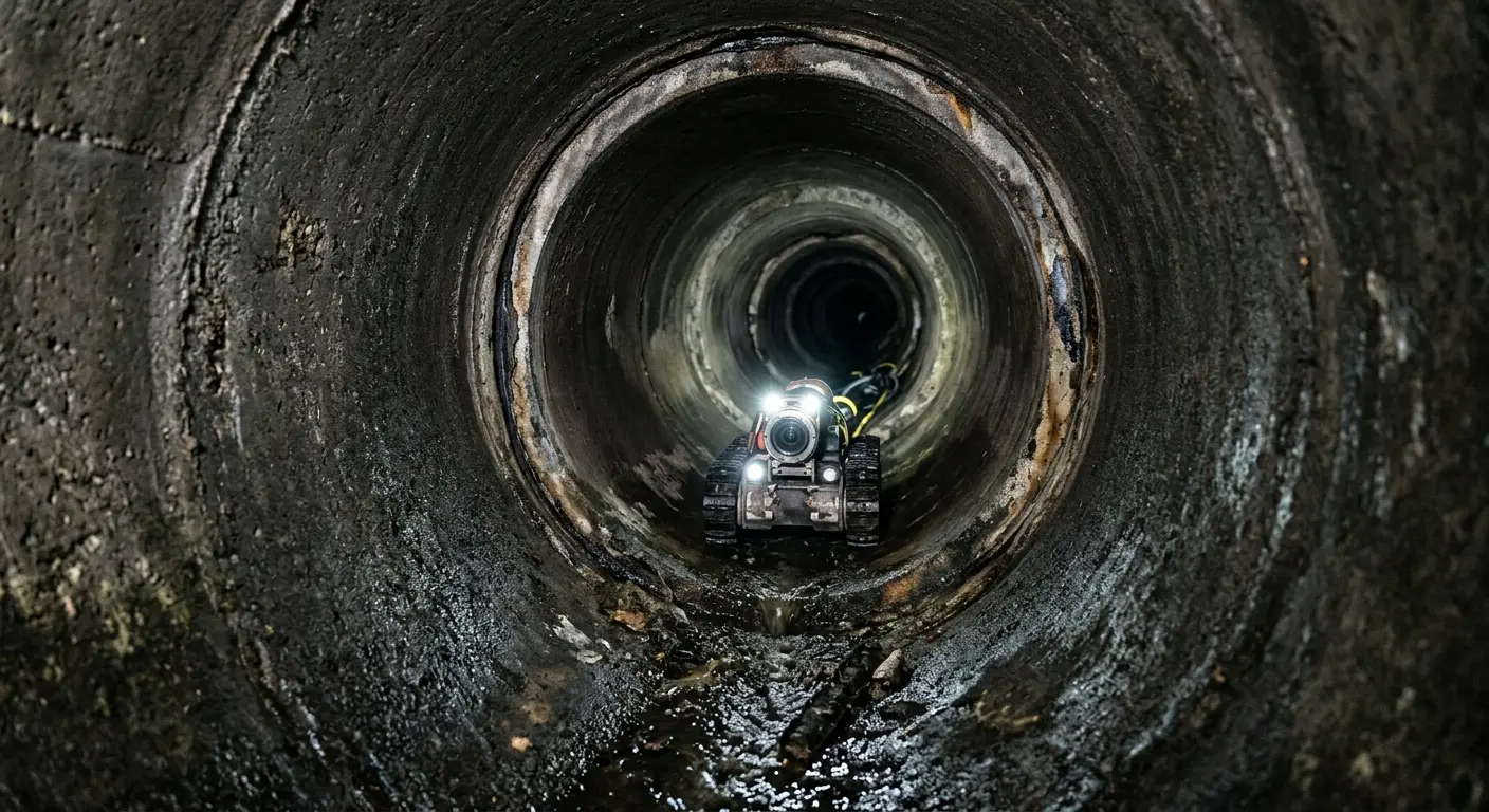 Robotic sewer camera inspecting pipe interior for Sewer Line Repair in Essex